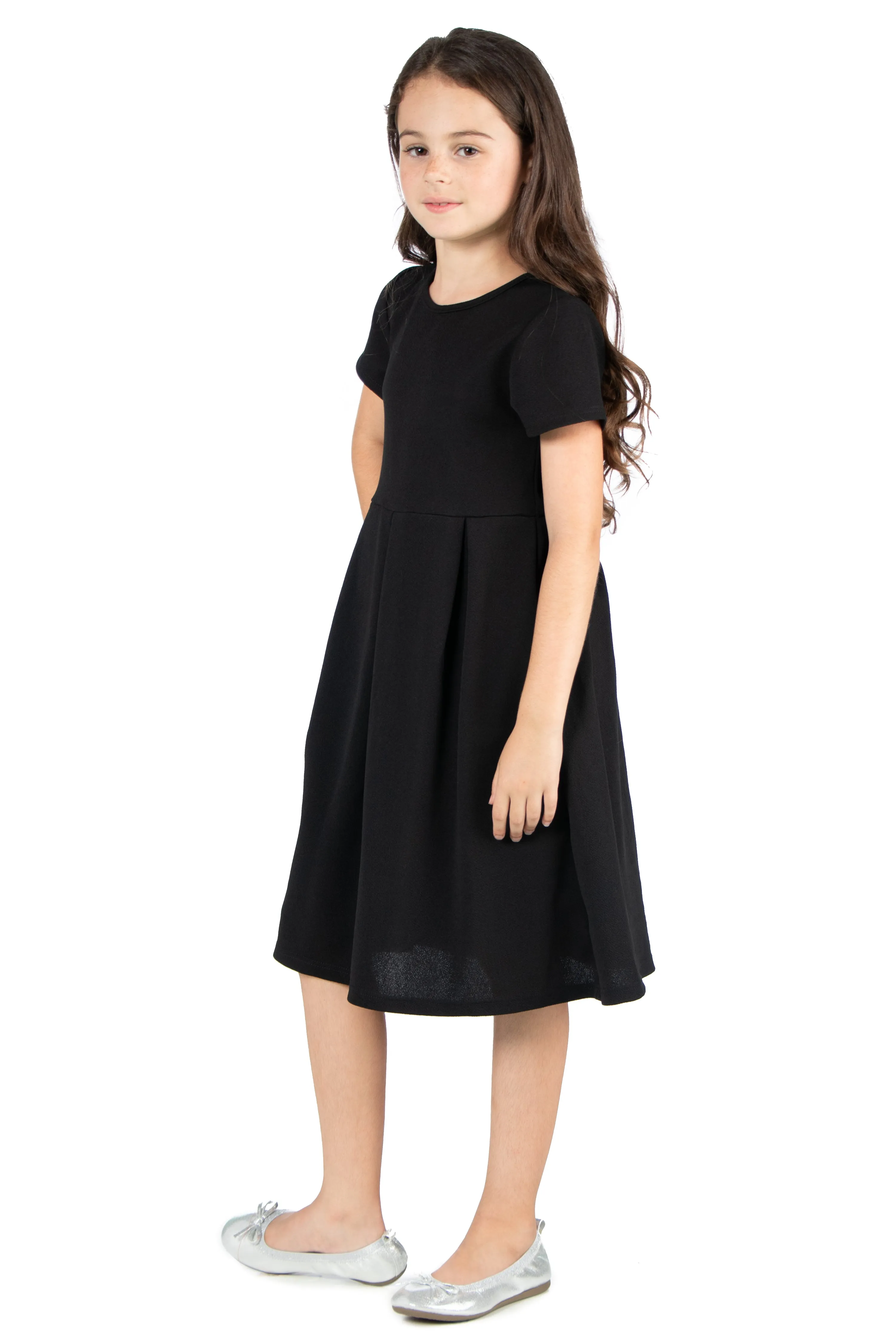 24seven Comfort Apparel Girls Short Sleeve Pleated Party Dress Machine Washable