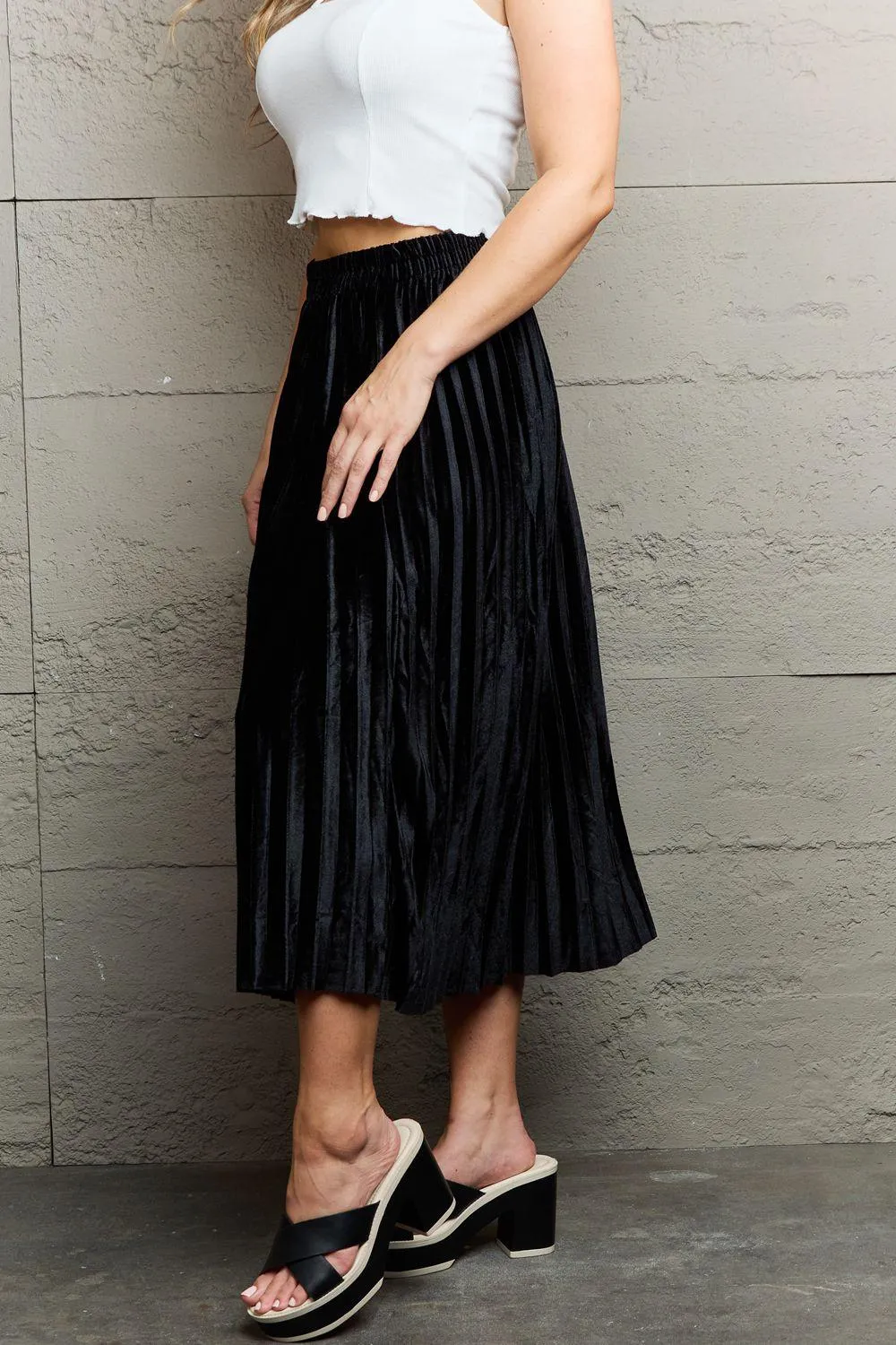 Addy Accordion  Pleated Flowy Midi Skirt