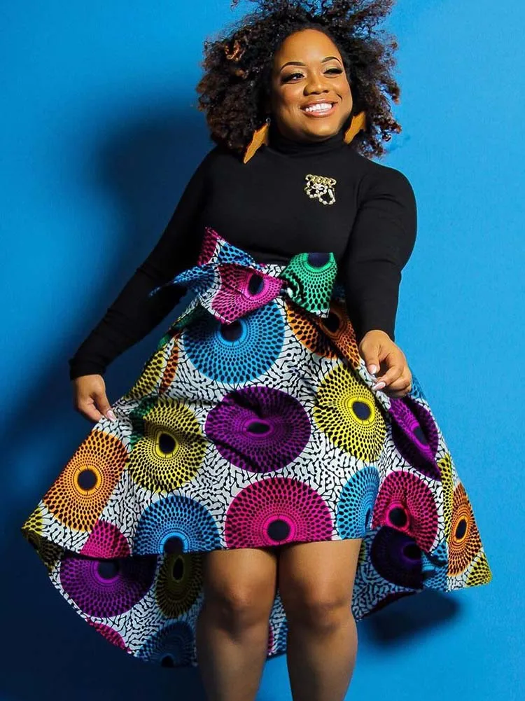 African Ankara Skirt Flower Print Casual