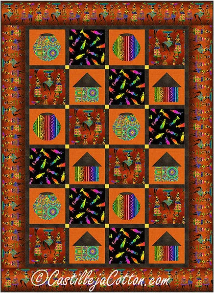 African Hut and Bowls Quilt Pattern CJC-58361w  - Wholesale Product