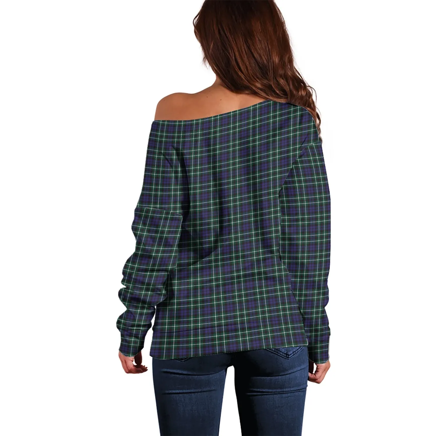 Allardice Tartan Off Shoulder Women Sweater with Family Crest