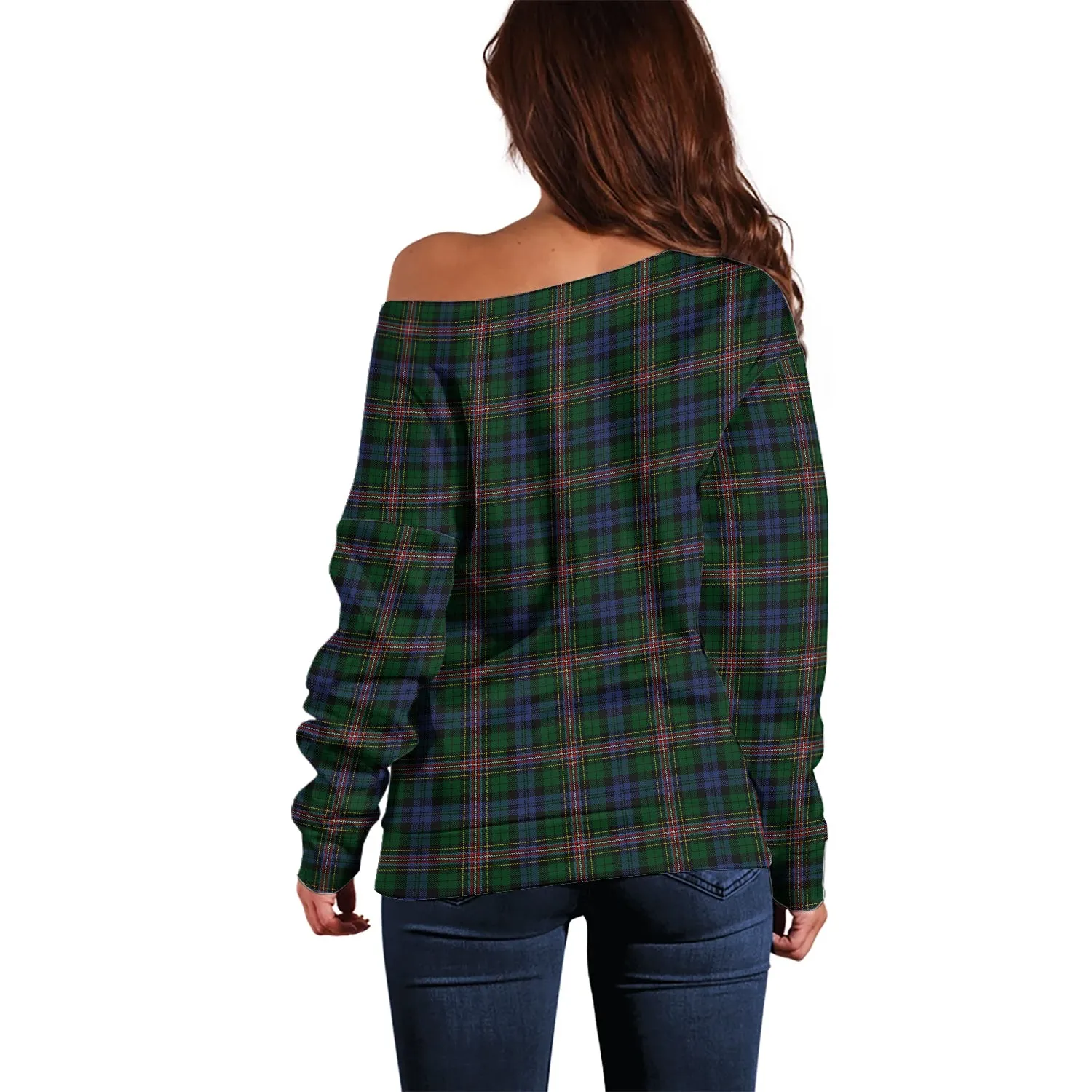 Allison Tartan Off Shoulder Women Sweater with Family Crest