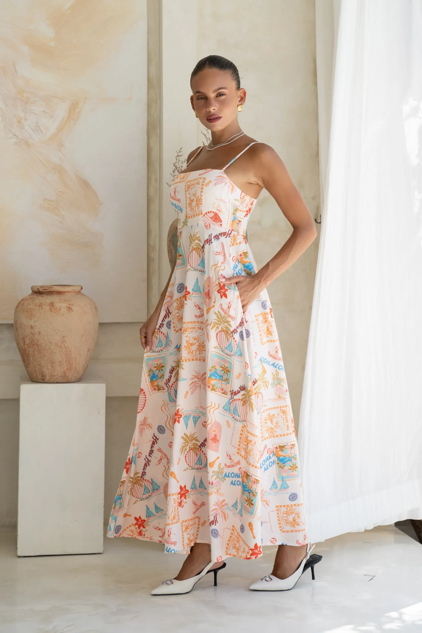 Aloha Multicolour Abstract Flared Maxi Dress