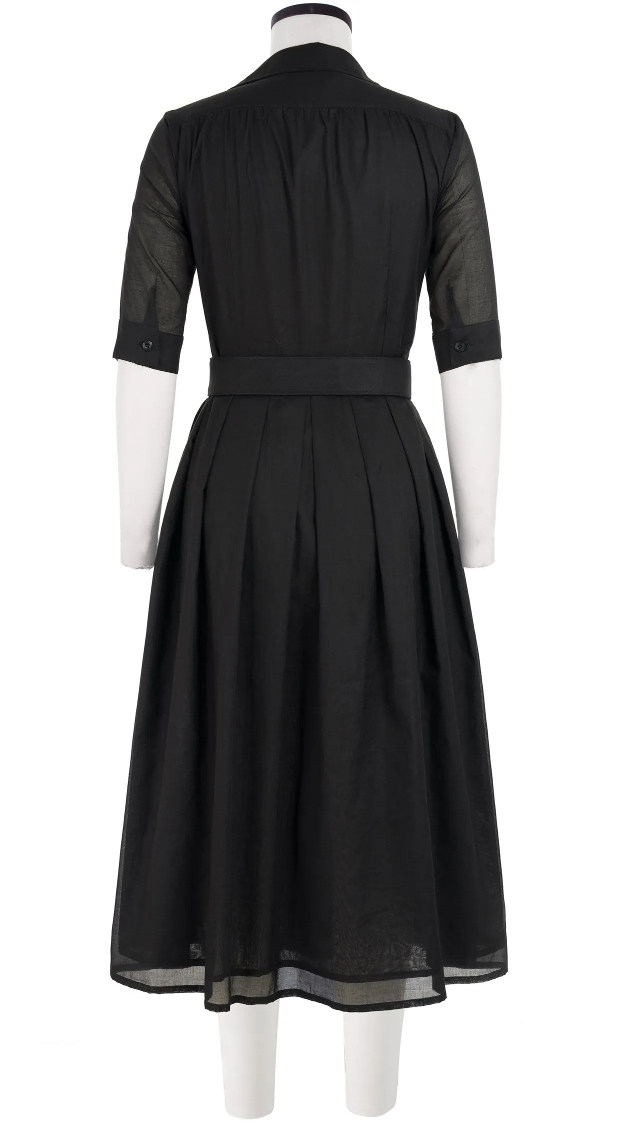 Audrey Dress #1 Shirt Collar 1/2 Sleeve Midi Length Cotton Musola_Solid_Black