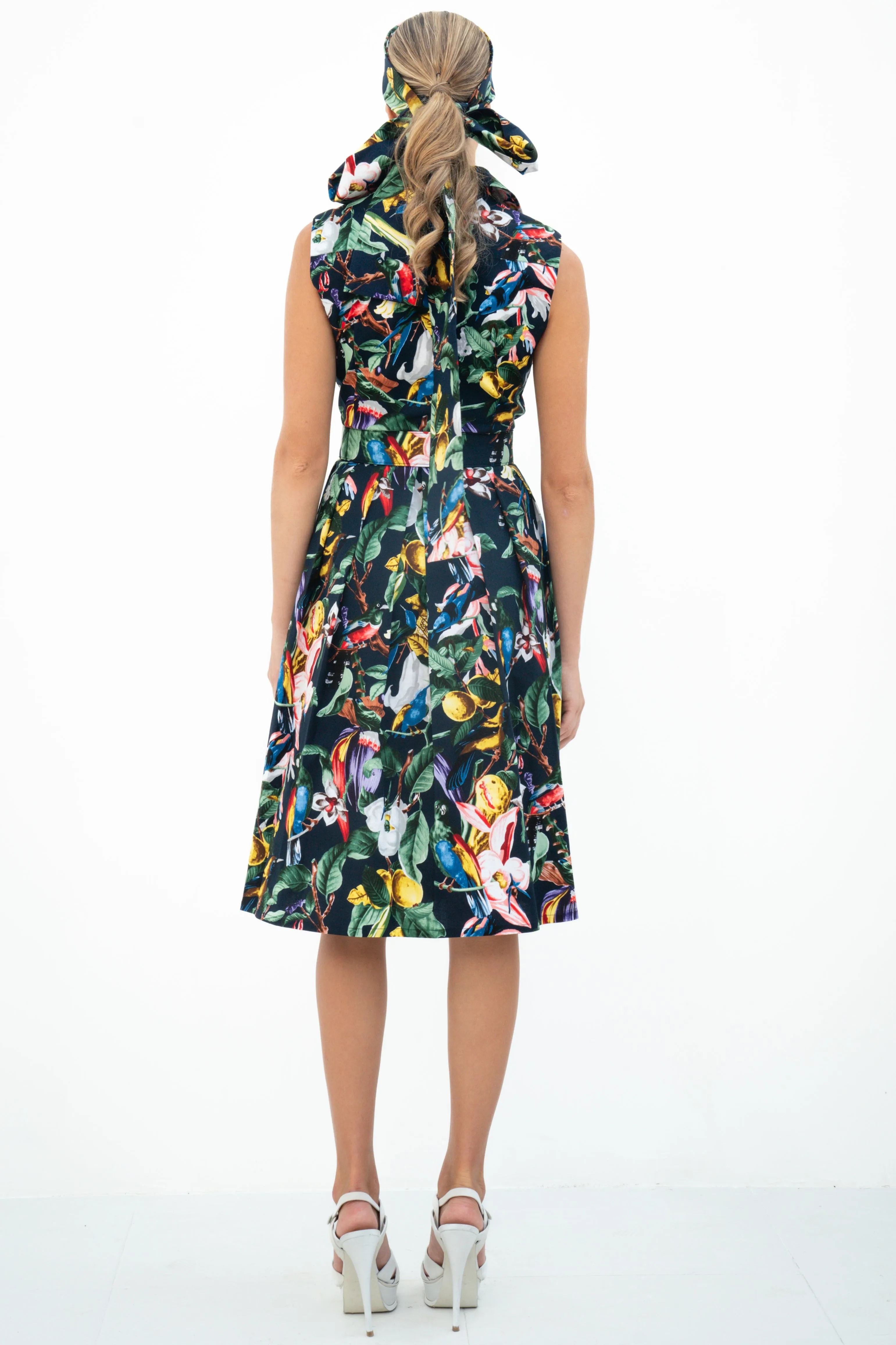 Audrey Dress #2 Shirt Collar Sleeveless Cotton Stretch (Blue Bird)