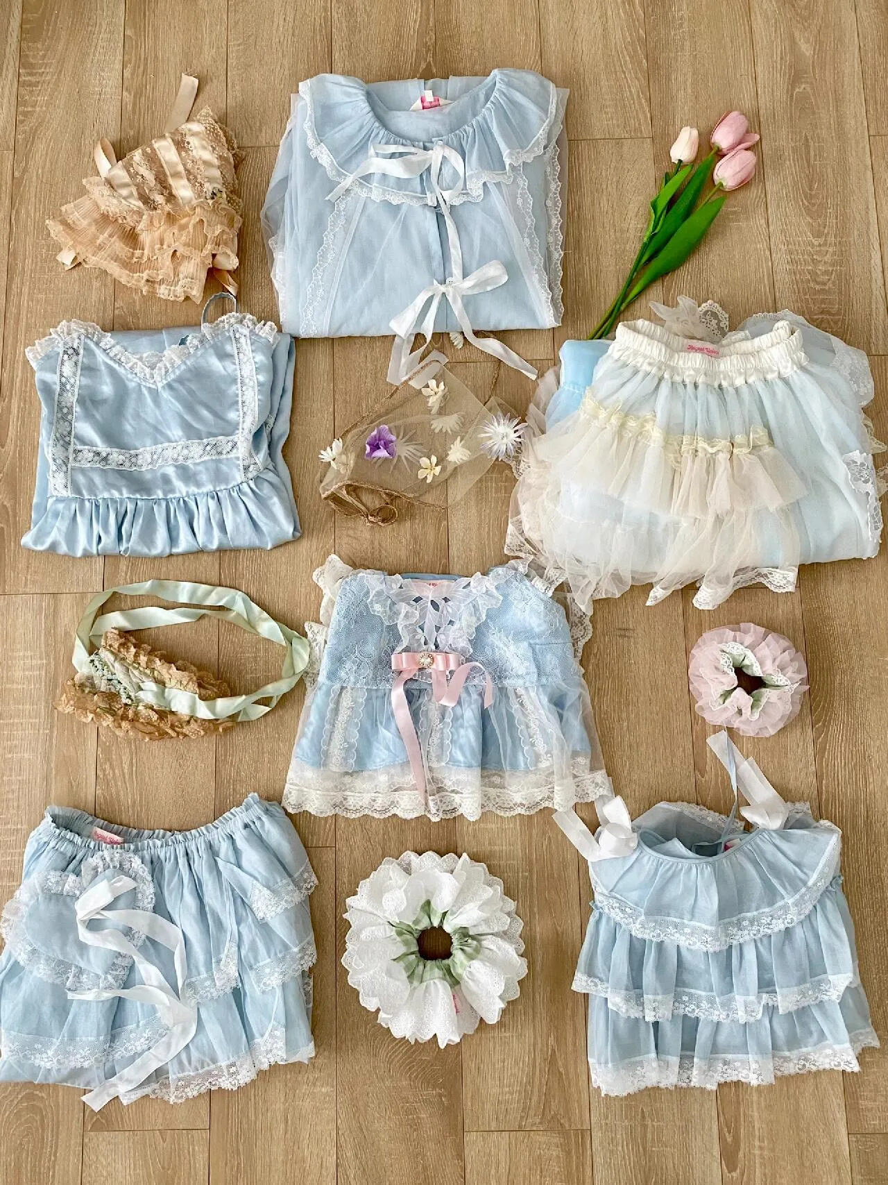 [August unicorn] Blue Moonlight Handmade Drop Top Skirt Set