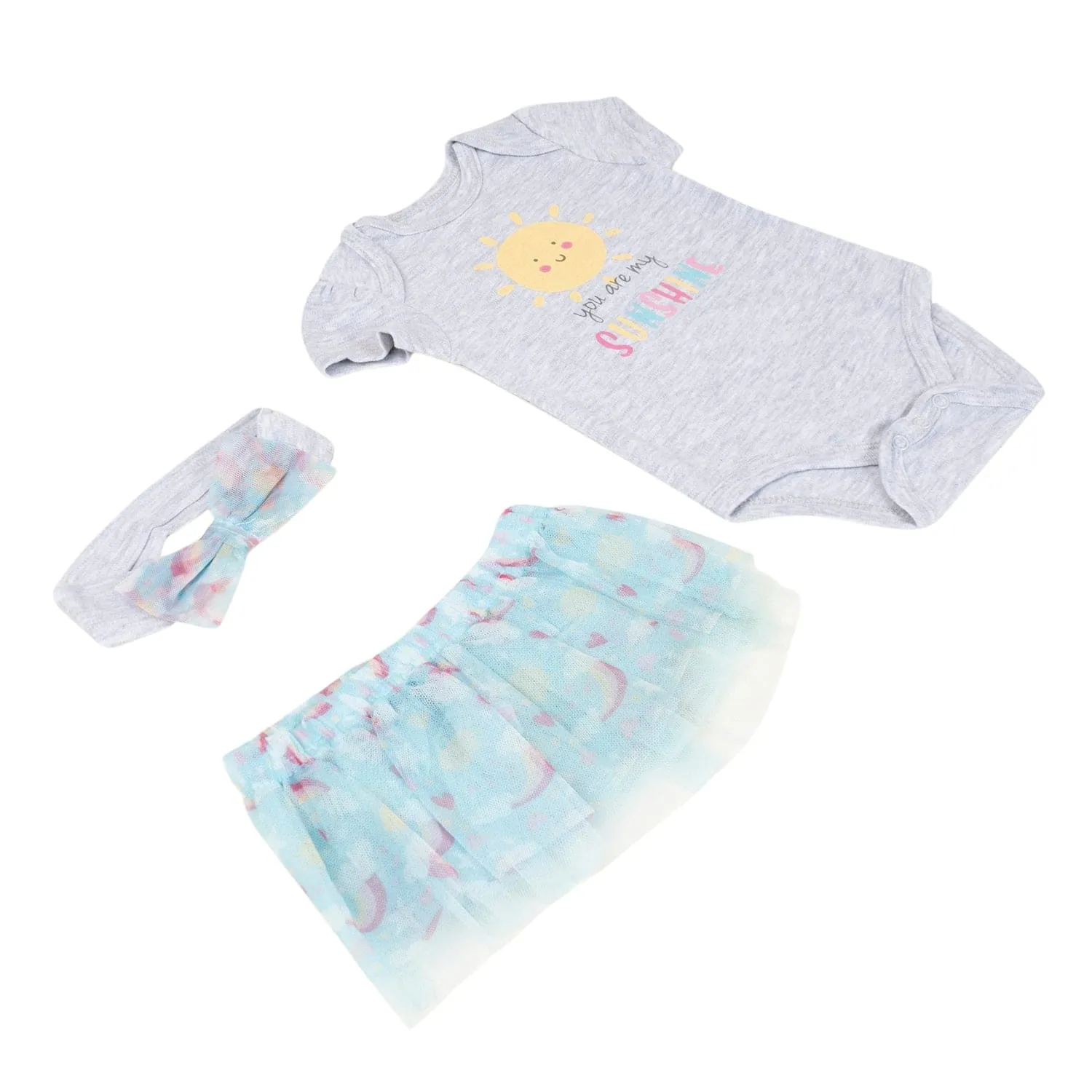 Baby Moo You Are My Sunshine Gift Set 3 Piece With Bodysuit, Tutu Skirt And Headband - Grey, Blue