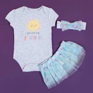 Baby Moo You Are My Sunshine Gift Set 3 Piece With Bodysuit, Tutu Skirt And Headband - Grey, Blue