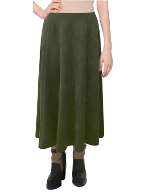 Baby'O Womens Midi Length Faux Suede Western Style Stretch Panel Flare Skirt