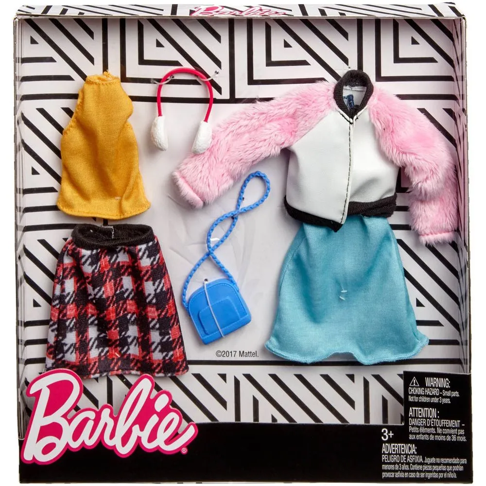 Barbie Fashion 2 Pack Check Skirt And Pink Top Outfit