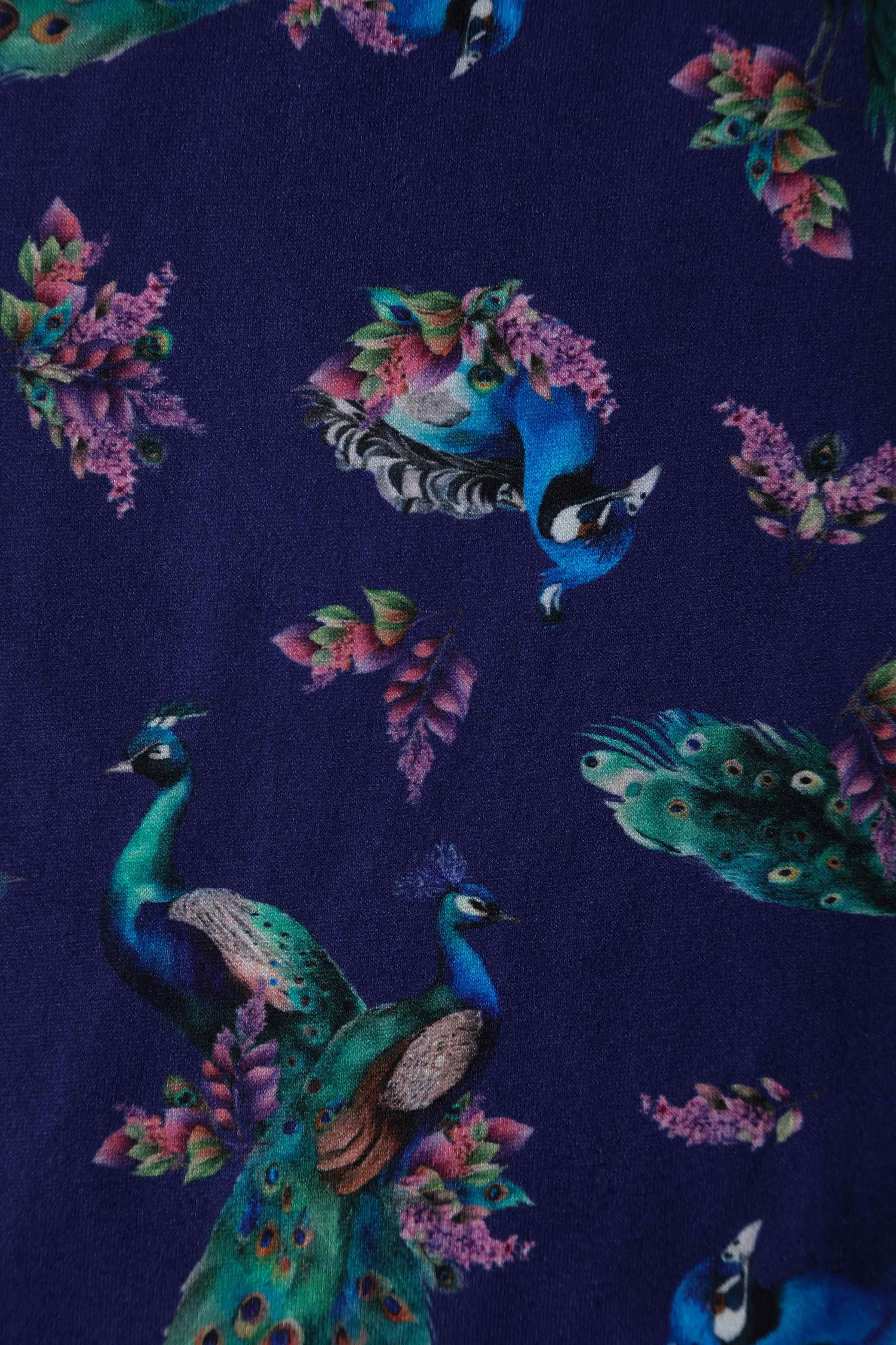 Billie Purple Dress in Peacock Birds Floral Print