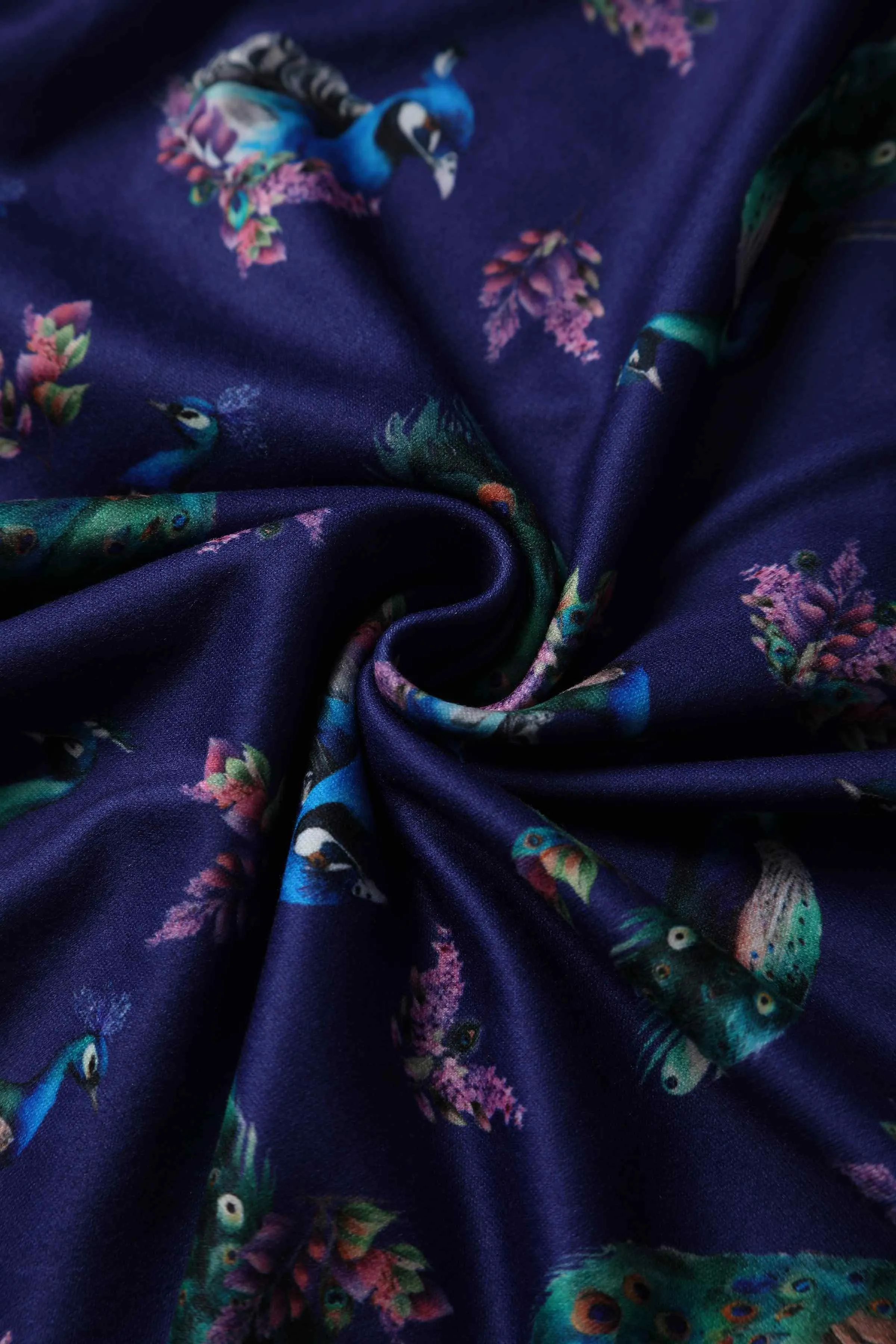 Billie Purple Dress in Peacock Birds Floral Print