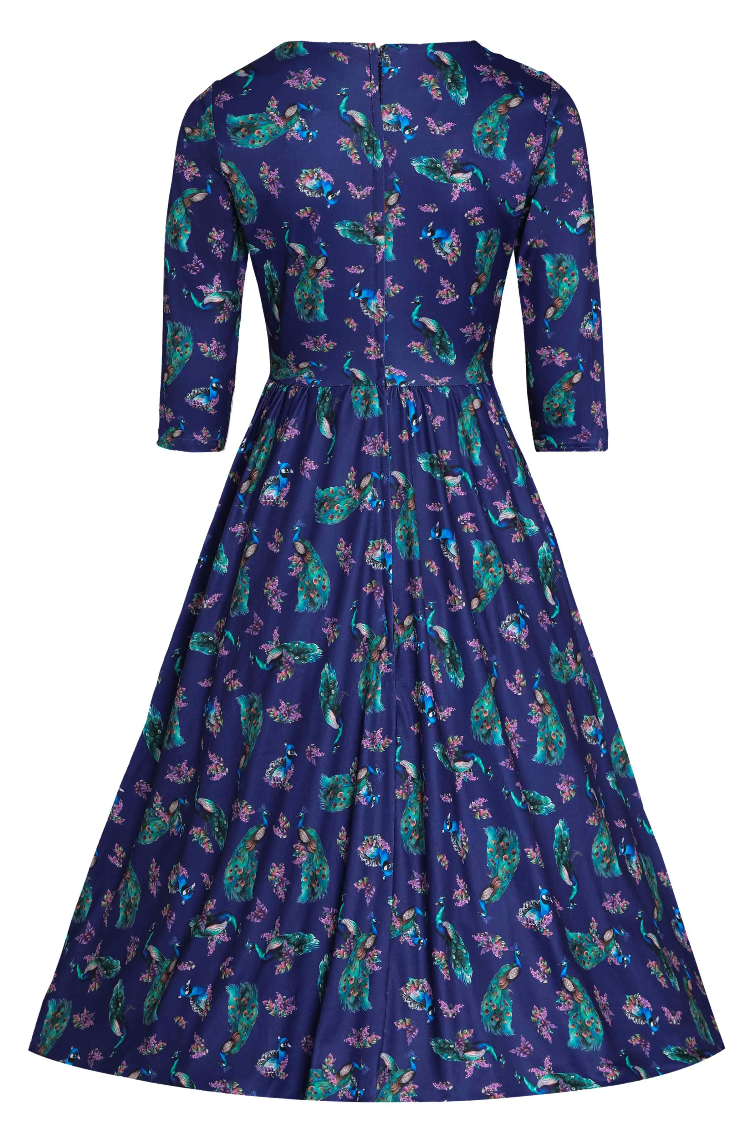 Billie Purple Dress in Peacock Birds Floral Print