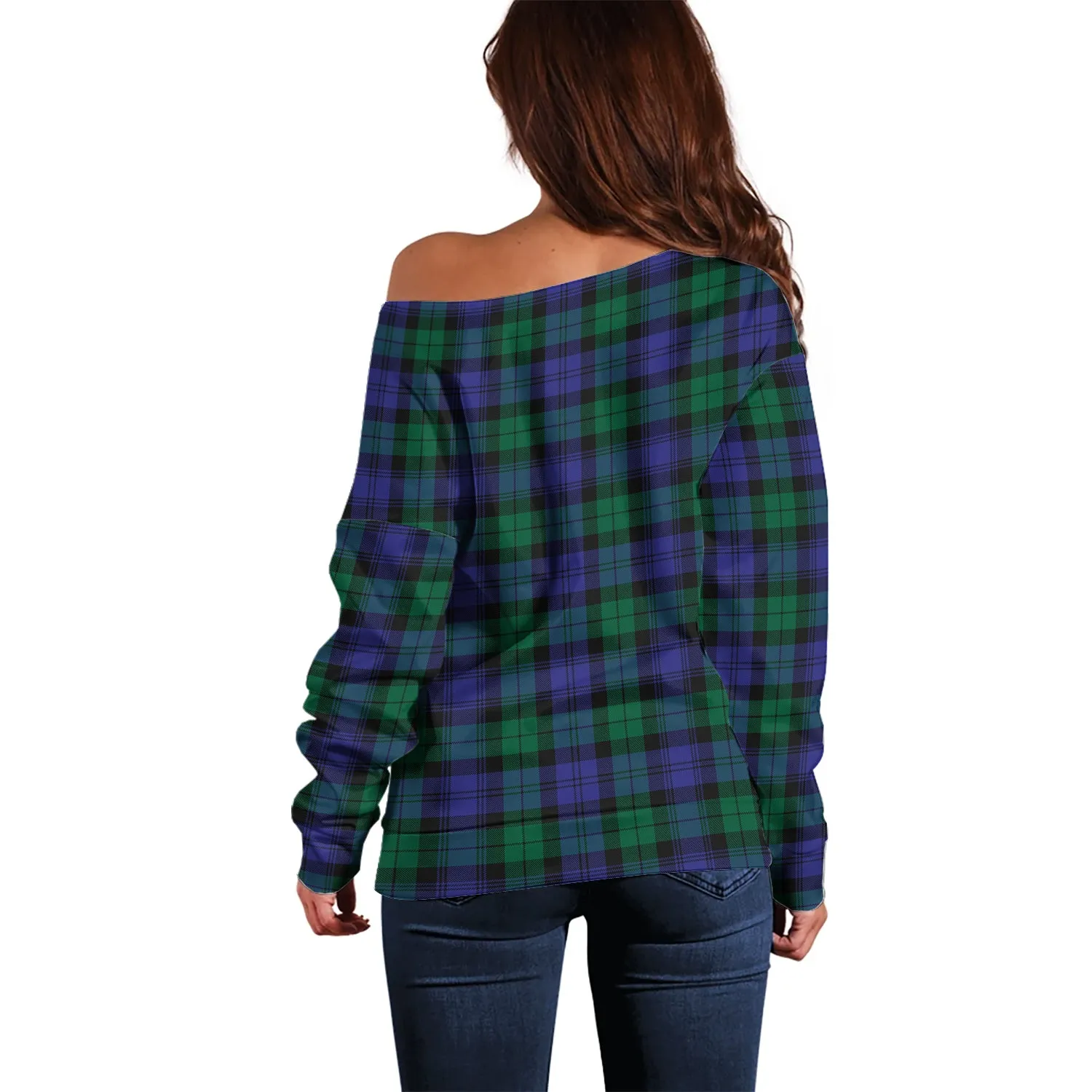 Black Watch Modern Tartan Off Shoulder Women Sweater