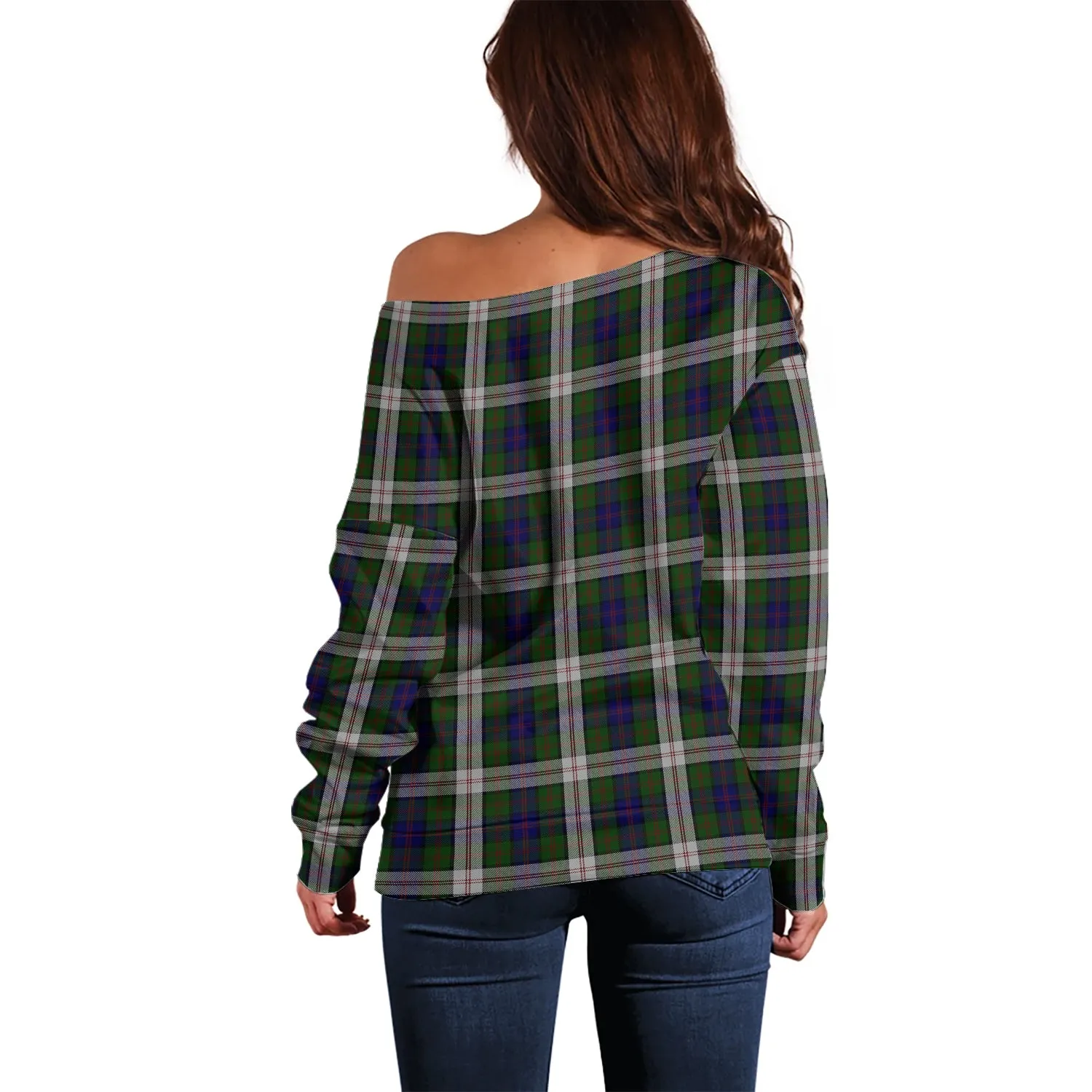 Blair Dress Tartan Off Shoulder Women Sweater with Family Crest