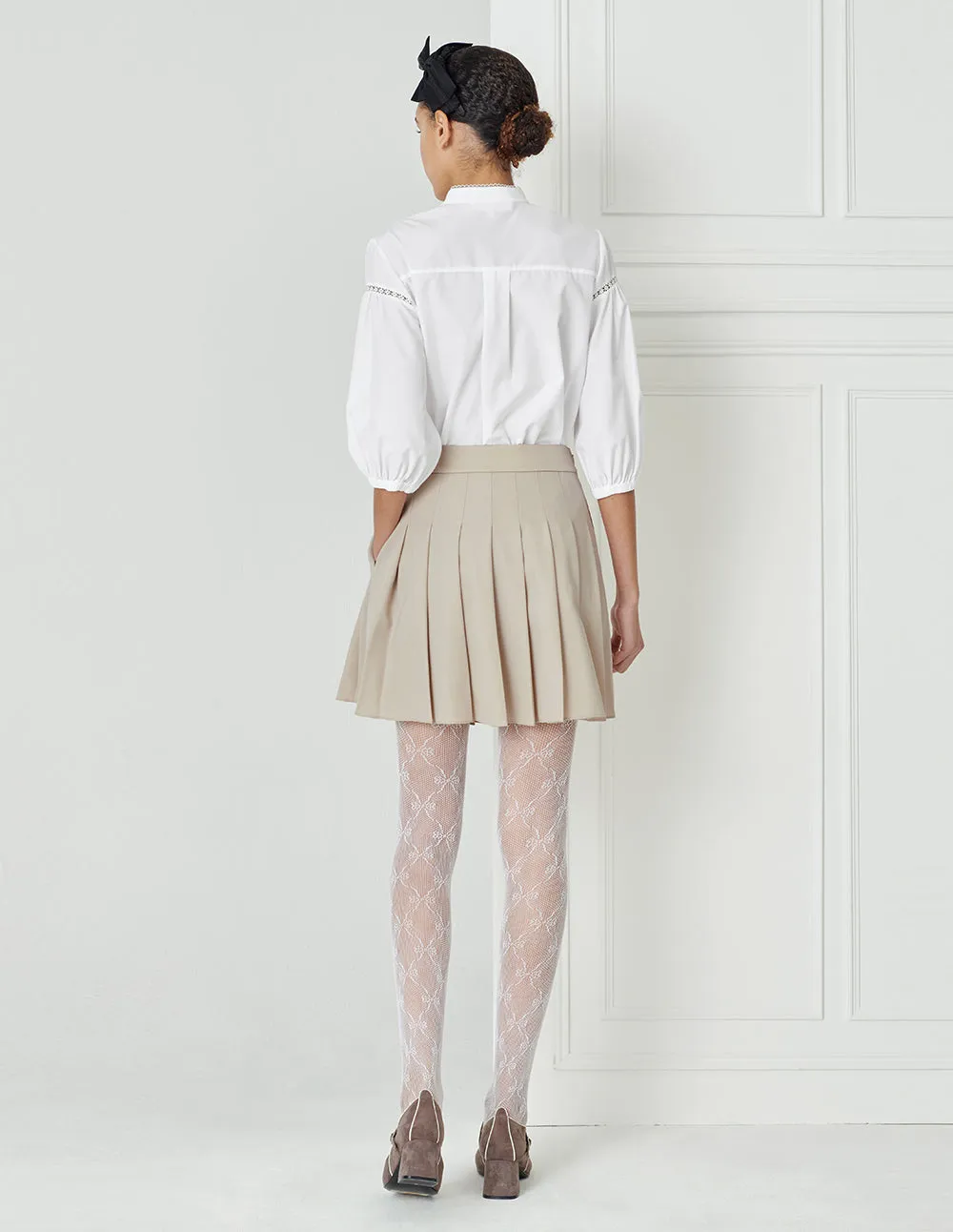 BORA AKSU Beige Preppy Pleated Skirt