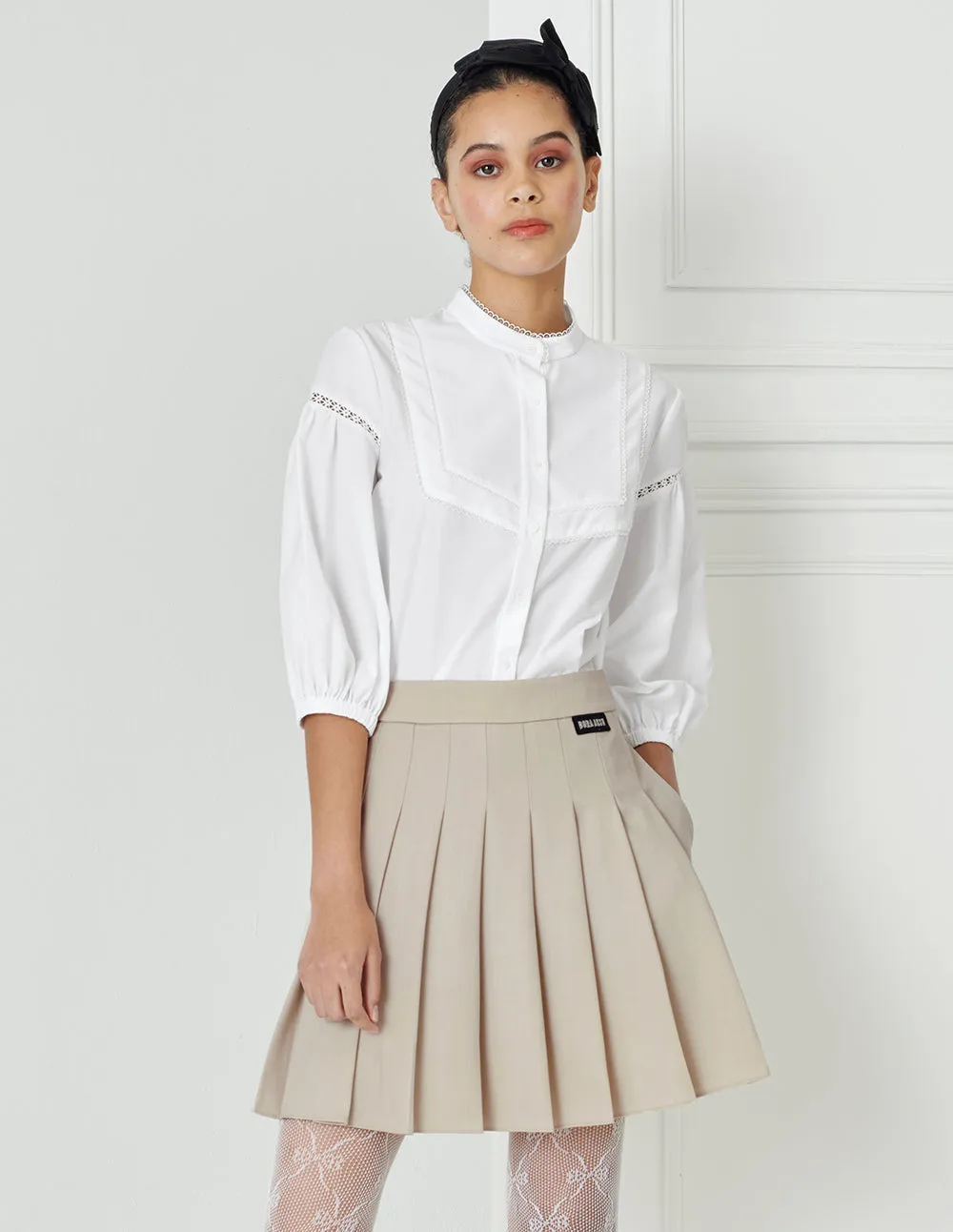 BORA AKSU Beige Preppy Pleated Skirt