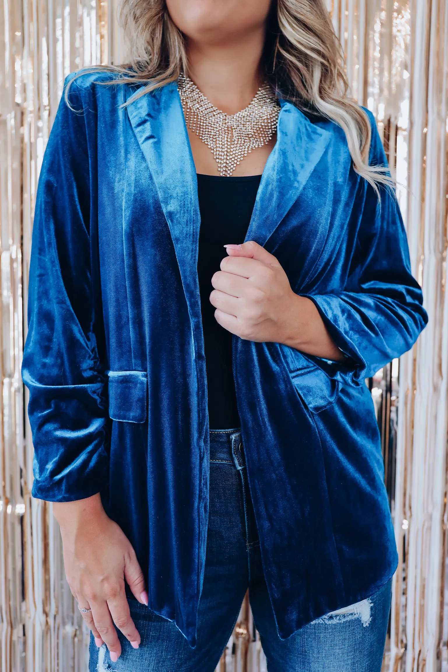 Broadway Velvet Blazer - Blue