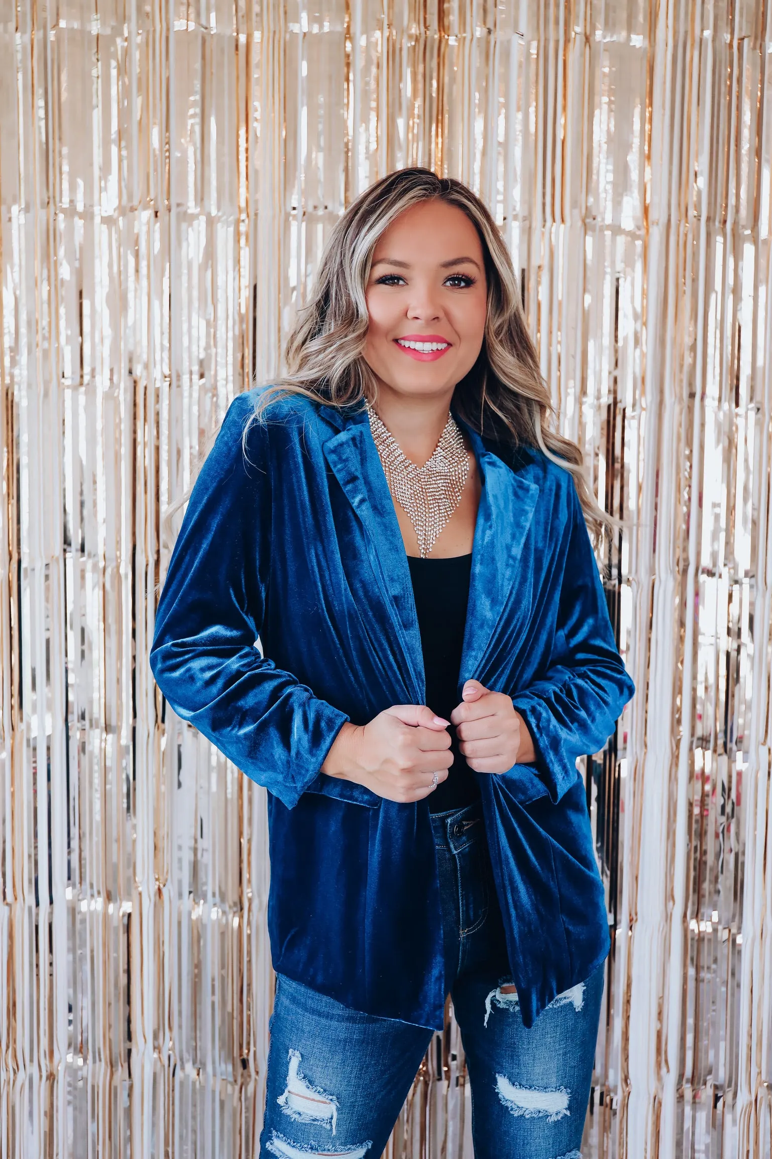 Broadway Velvet Blazer - Blue