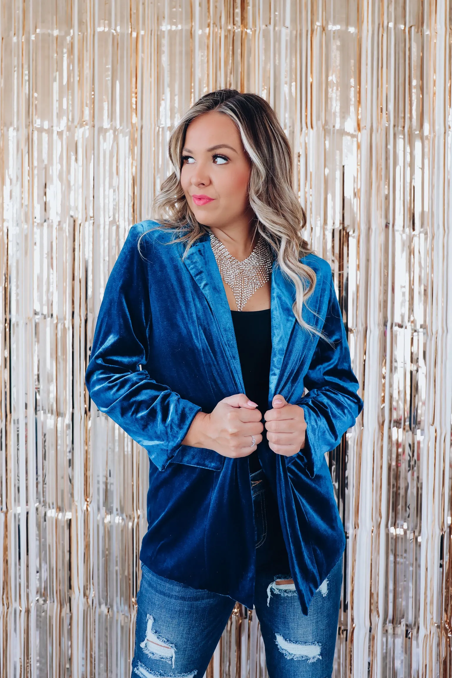 Broadway Velvet Blazer - Blue