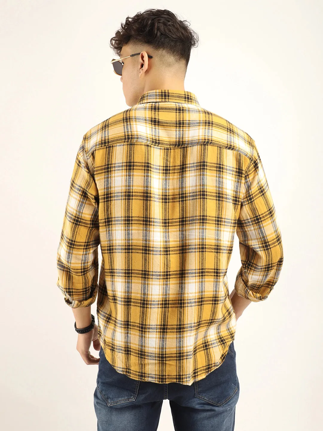 Brushd Checkerd Yellow Full Sleeve Shirt