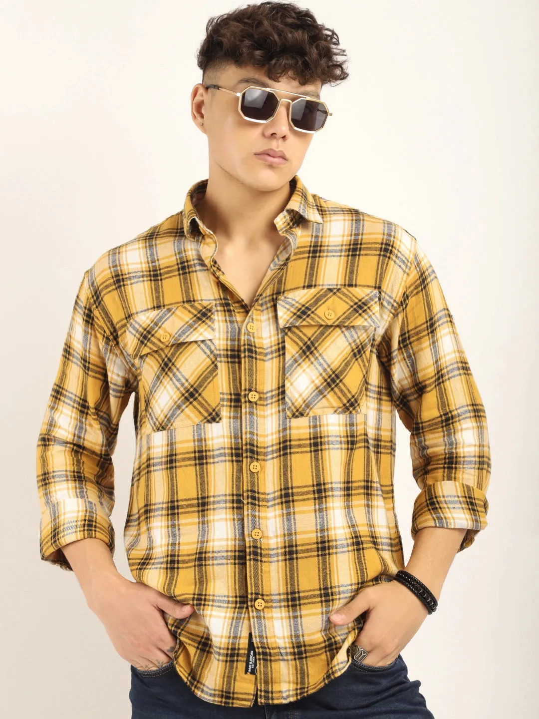 Brushd Checkerd Yellow Full Sleeve Shirt