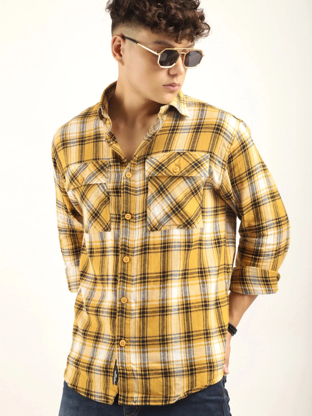 Brushd Checkerd Yellow Full Sleeve Shirt