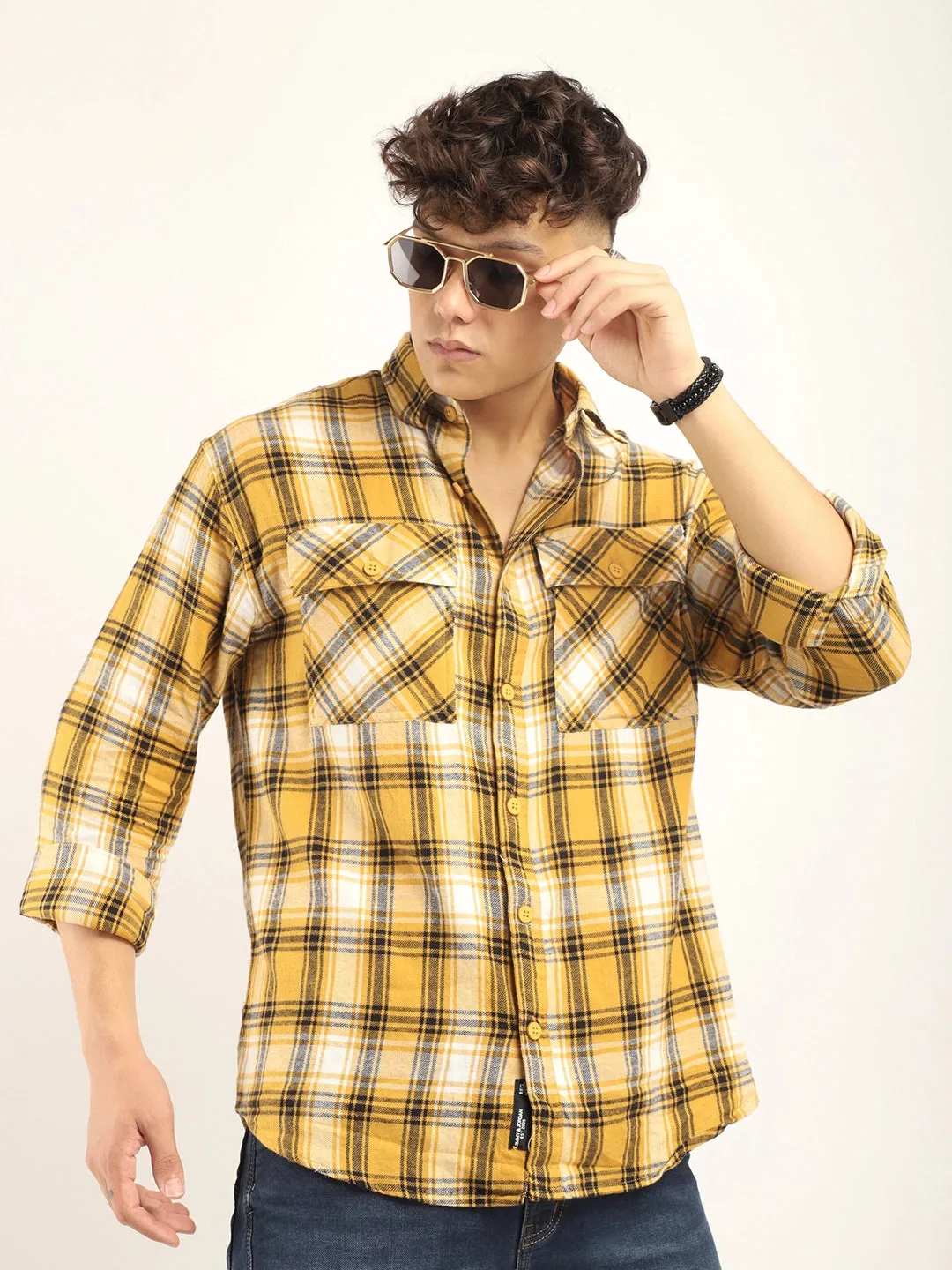 Brushd Checkerd Yellow Full Sleeve Shirt