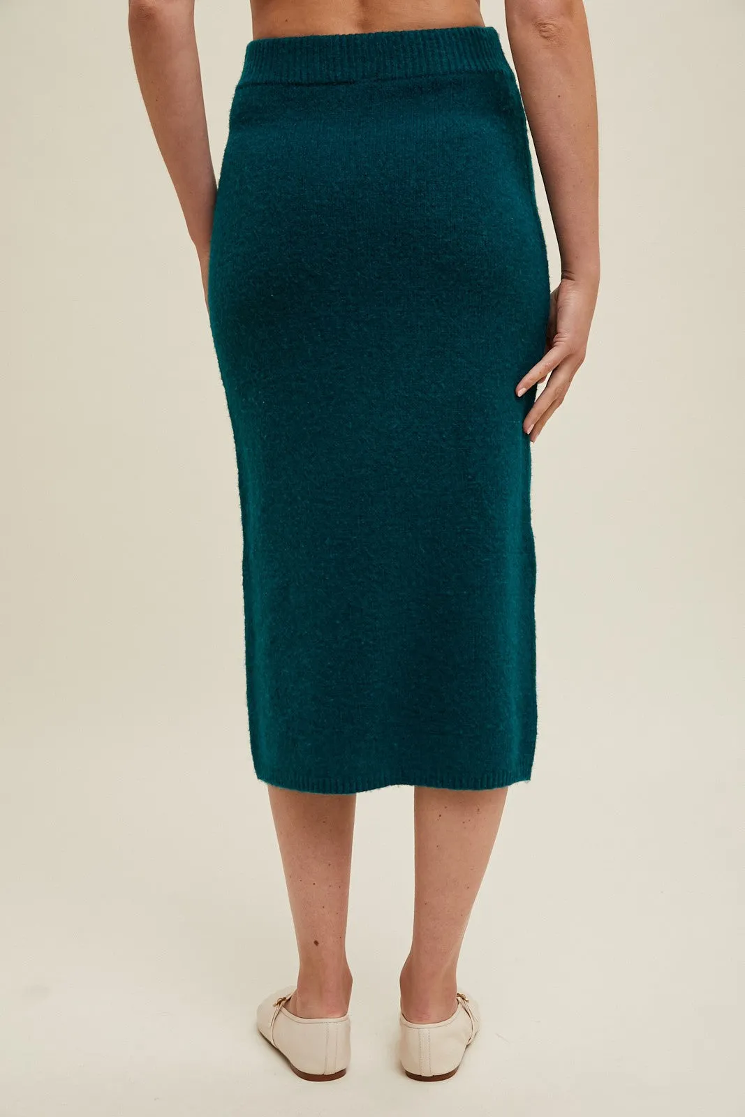 Brushed Midi Sweater Skirt - Forest