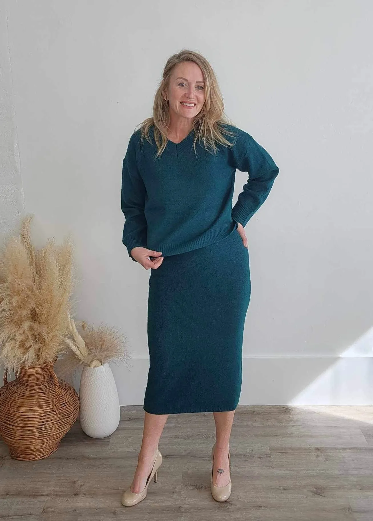 Brushed Midi Sweater Skirt - Forest