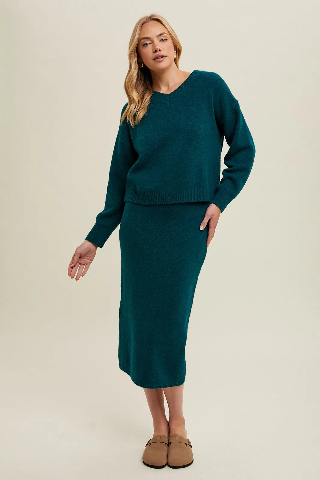 Brushed Midi Sweater Skirt - Forest