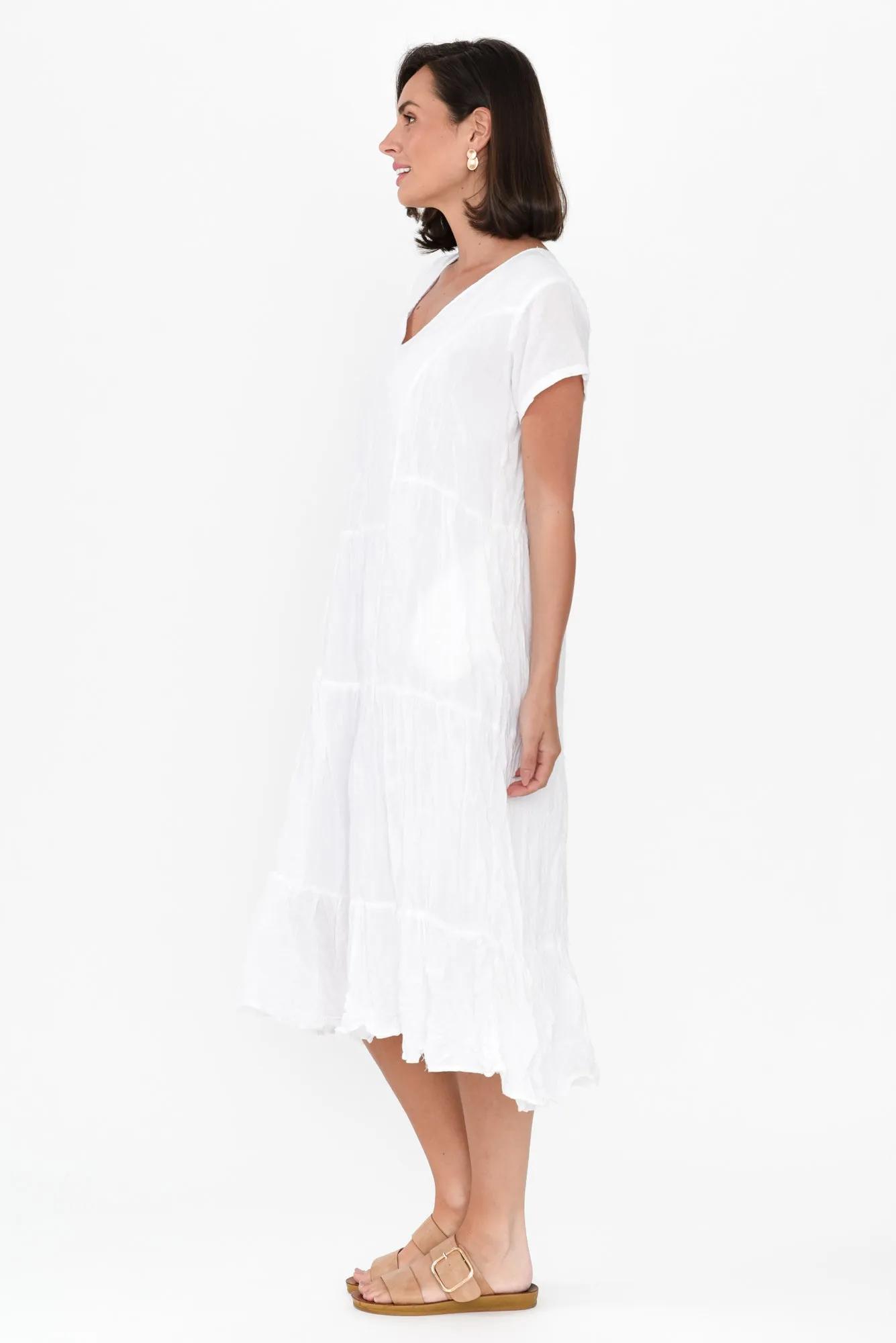 Carmen White Crinkle Cotton Dress