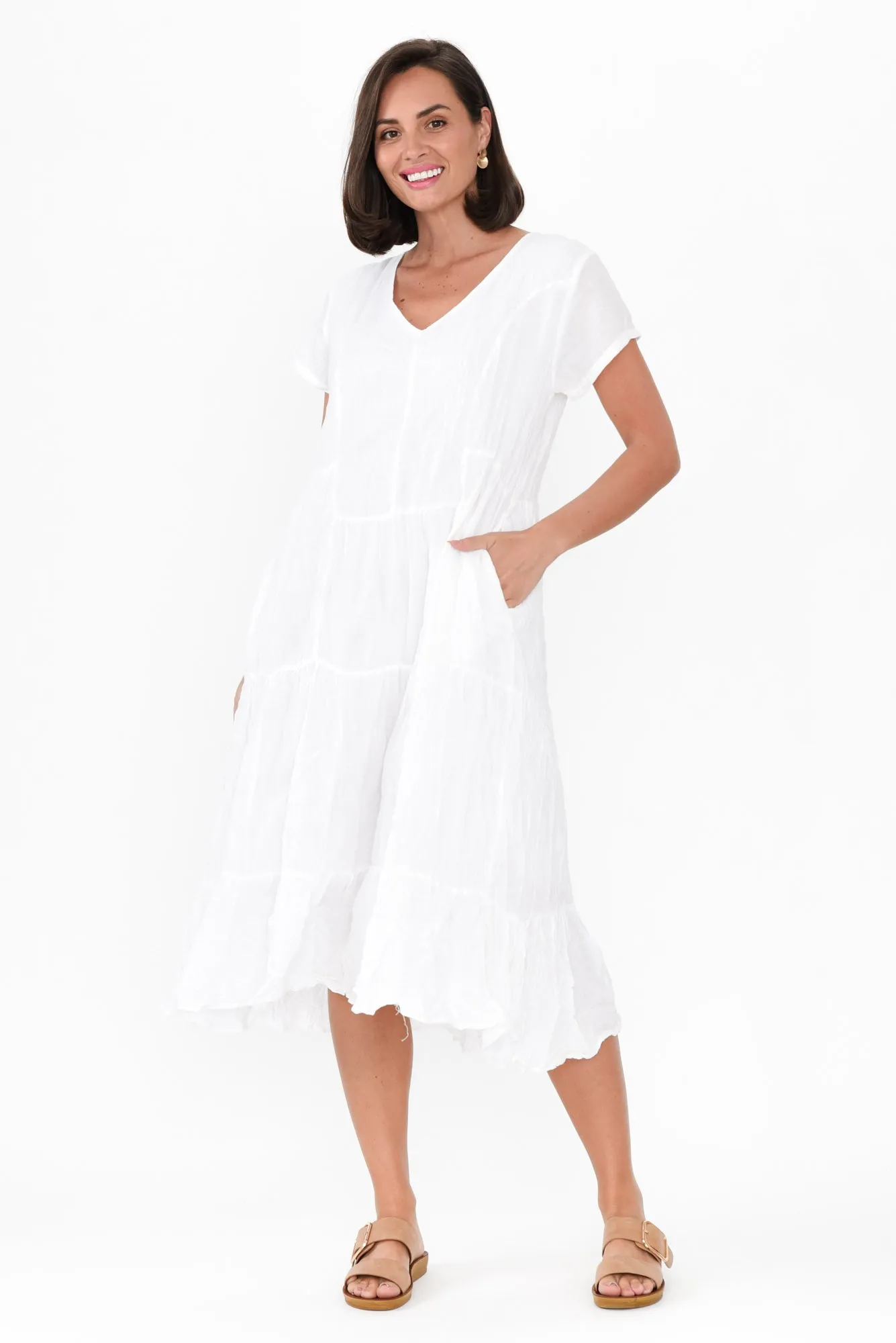 Carmen White Crinkle Cotton Dress