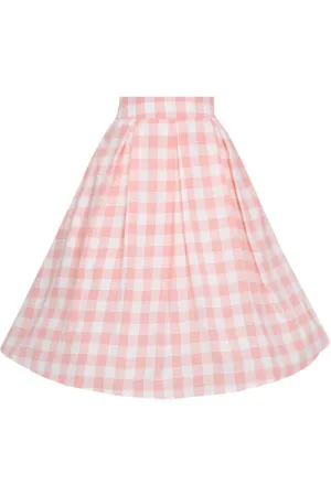 Carolyn Box Pleat Swing Skirt in Pink Gingham Check