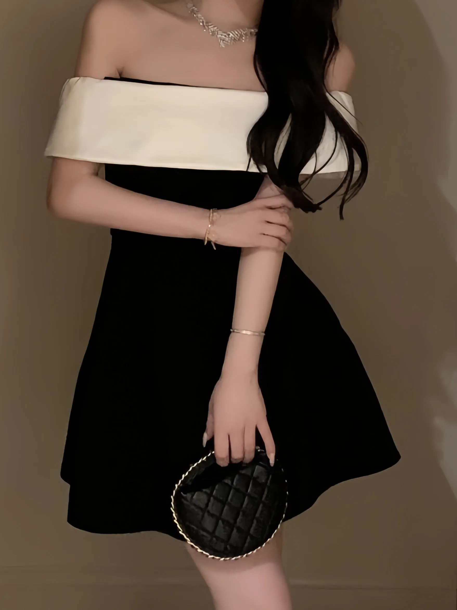 Chic Elegance Monochrome Off-Shoulder Dress