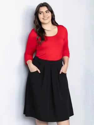 Classic Plus Size Knee Length Black Skirt With Pockets