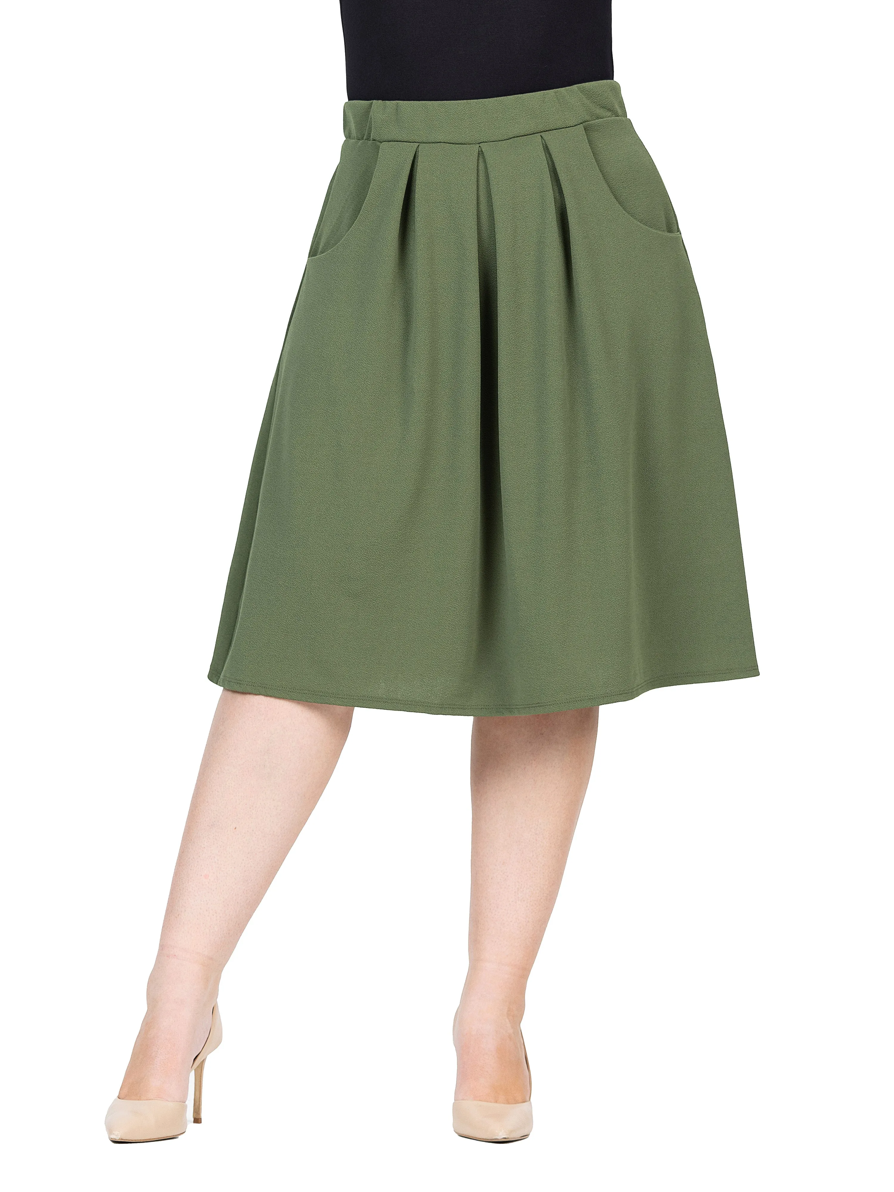 Classic Plus Size Knee Length Black Skirt With Pockets