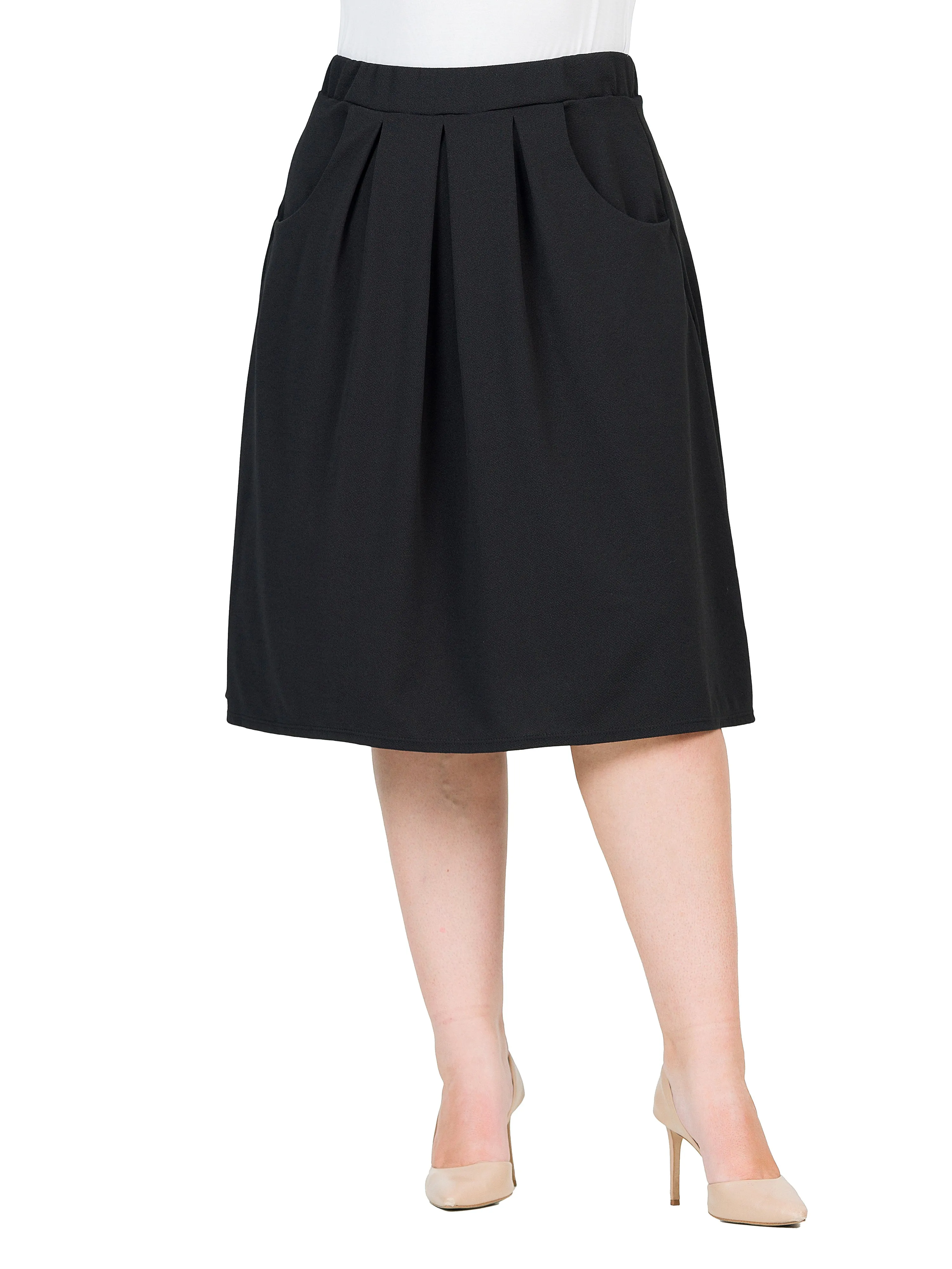 Classic Plus Size Knee Length Black Skirt With Pockets