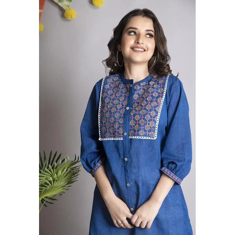 Cobalt Blue Chikankari Top.