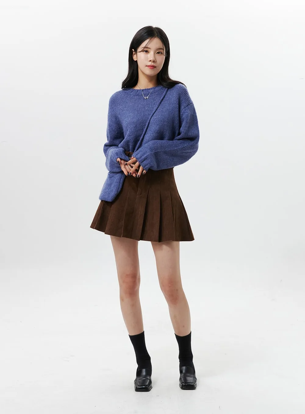 Corduroy Pleated Mini Skirt OO312