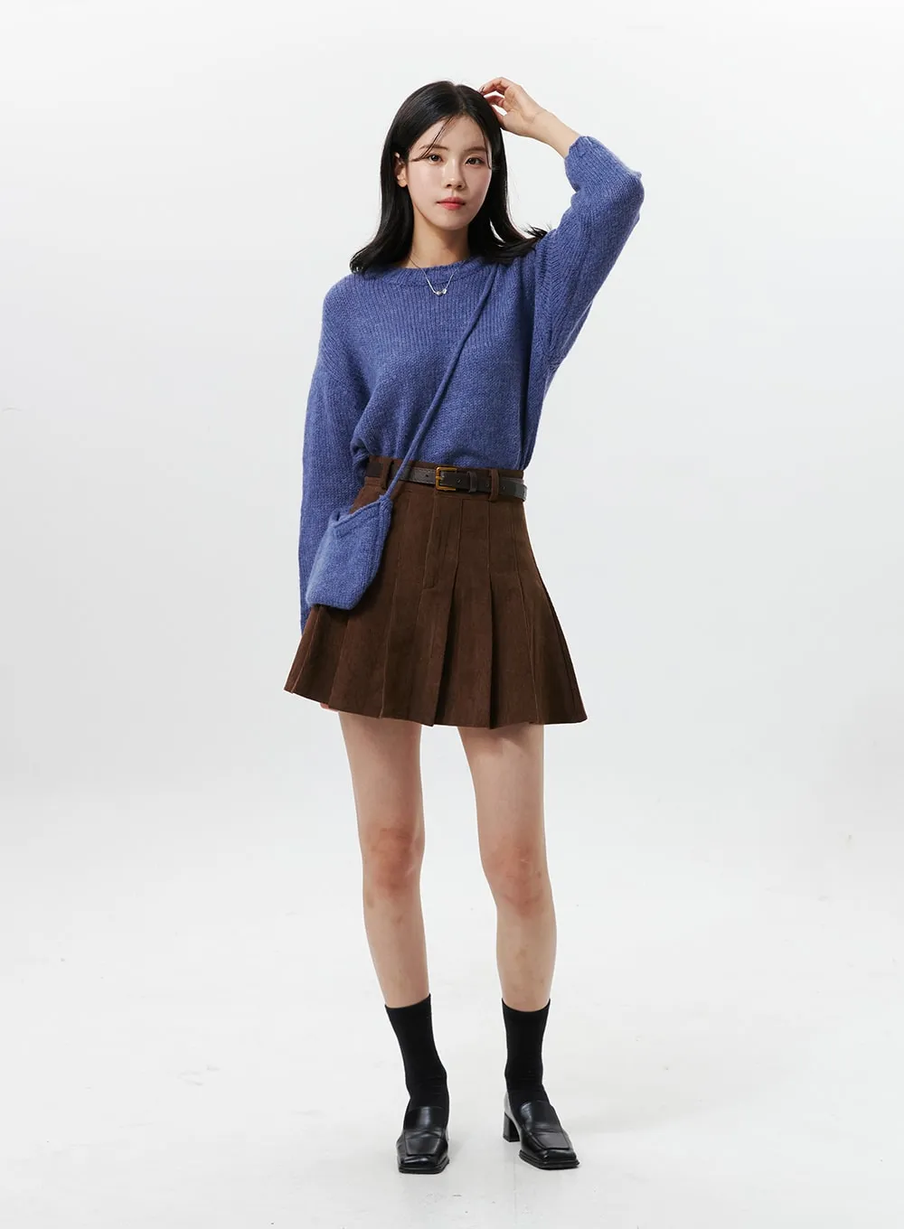 Corduroy Pleated Mini Skirt OO312