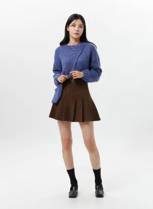 Corduroy Pleated Mini Skirt OO312