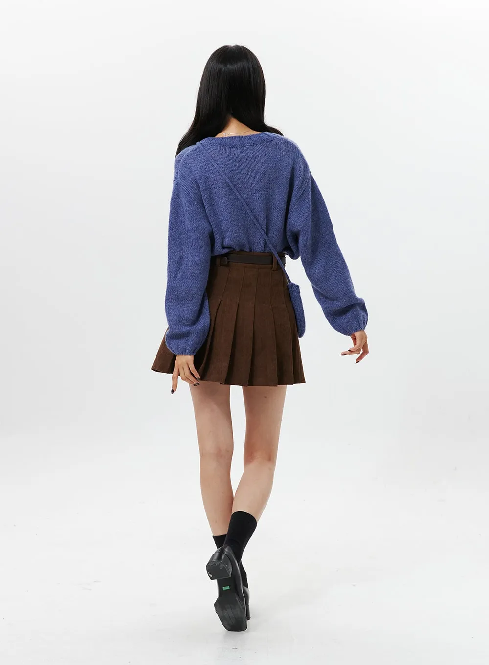 Corduroy Pleated Mini Skirt OO312