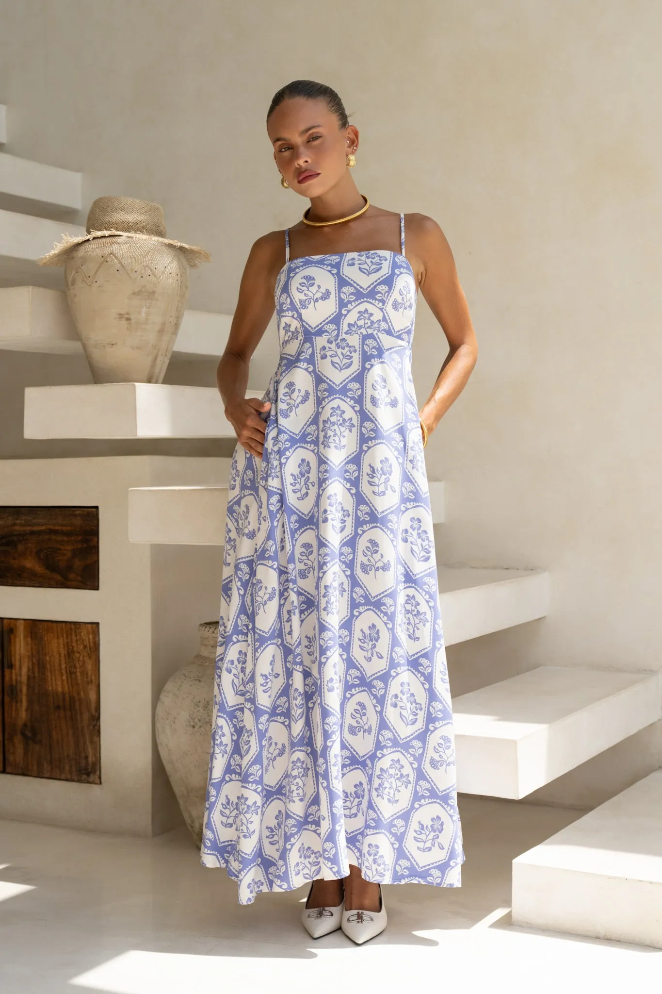 Delilah Blue Floral Flared Maxi Dress