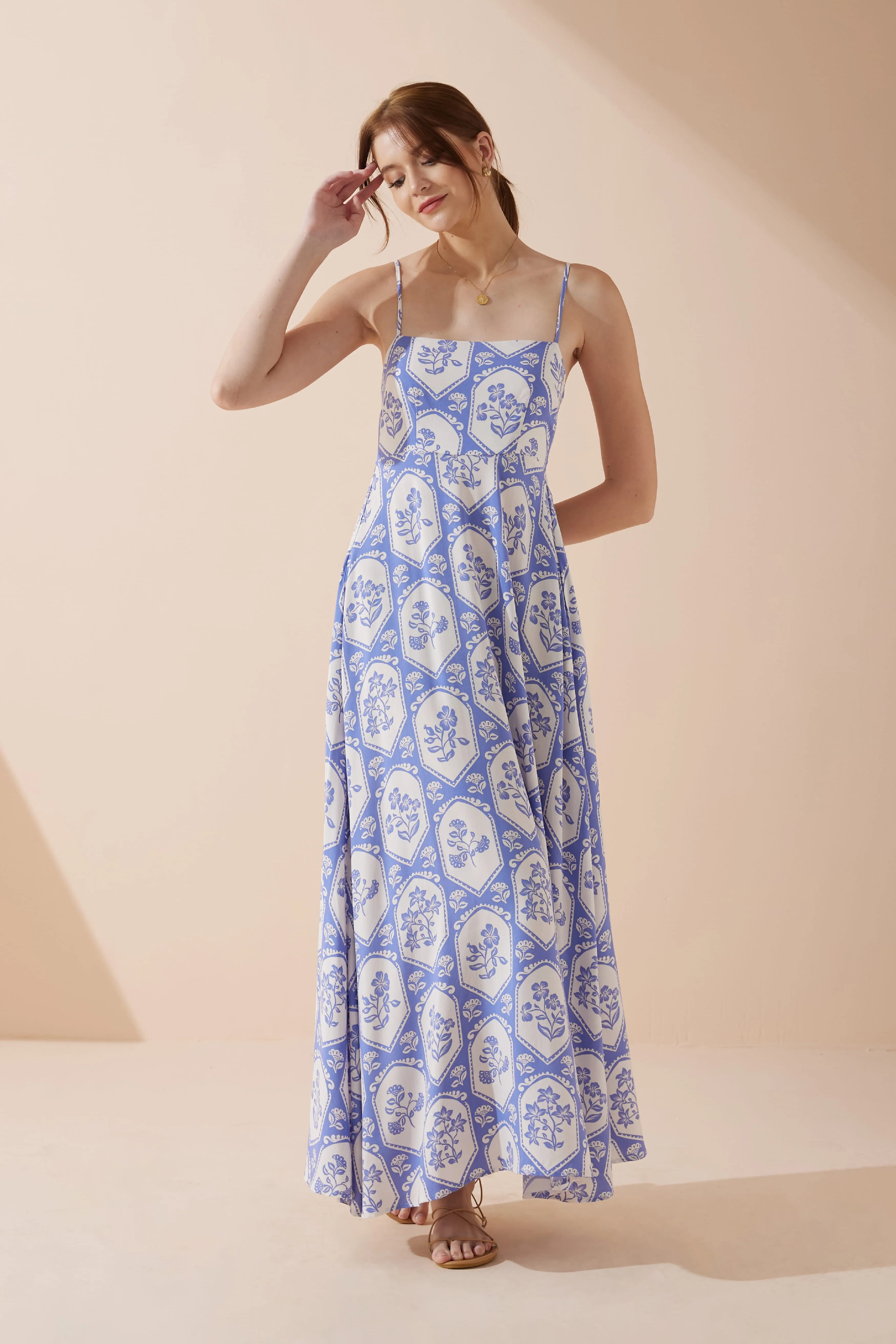 Delilah Blue Floral Flared Maxi Dress