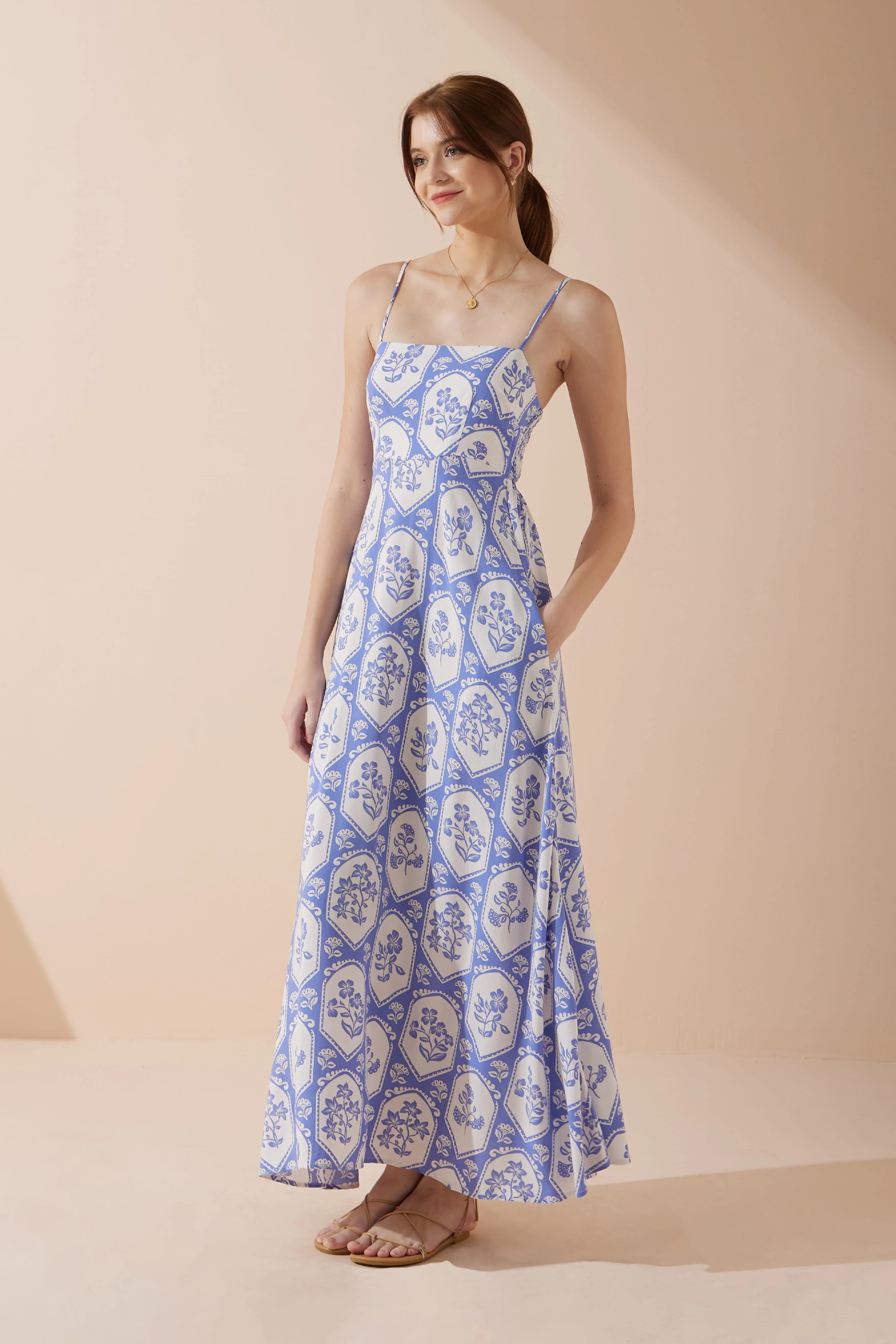 Delilah Blue Floral Flared Maxi Dress