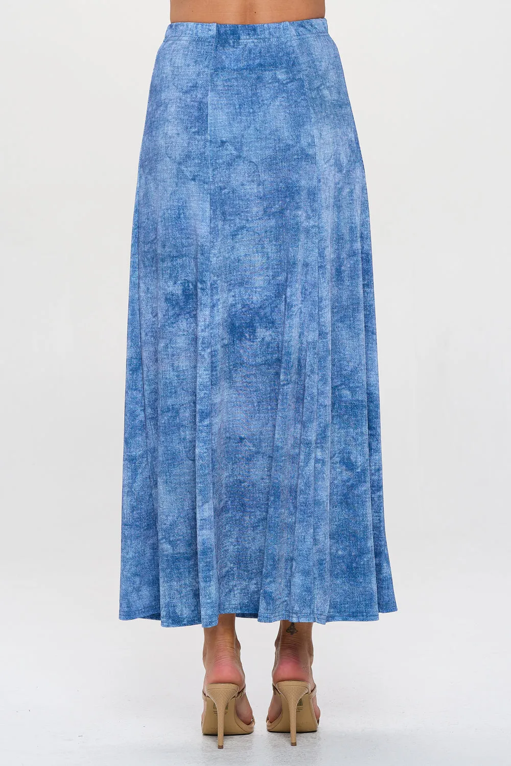 Denim Print Long Flared Skirt-6002BN-ARD2-D003