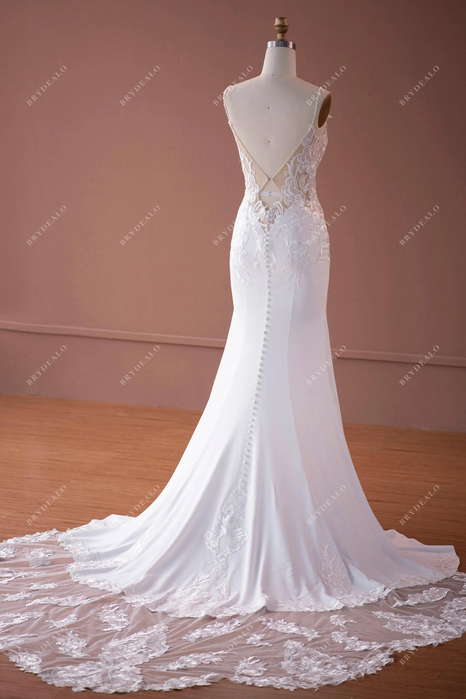 Designer White Lace Mermaid Crepe Fall Wedding Dress