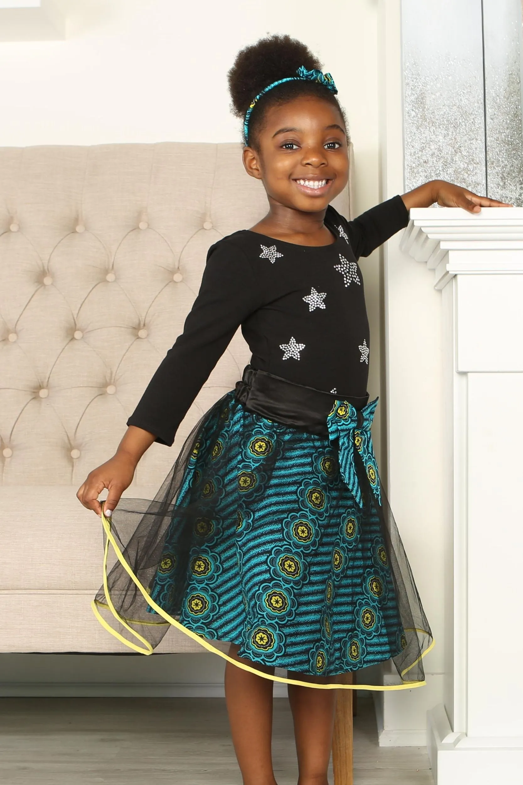 DIDI AFRICAN PRINT GIRLS' FLARED TULLE SKIRT