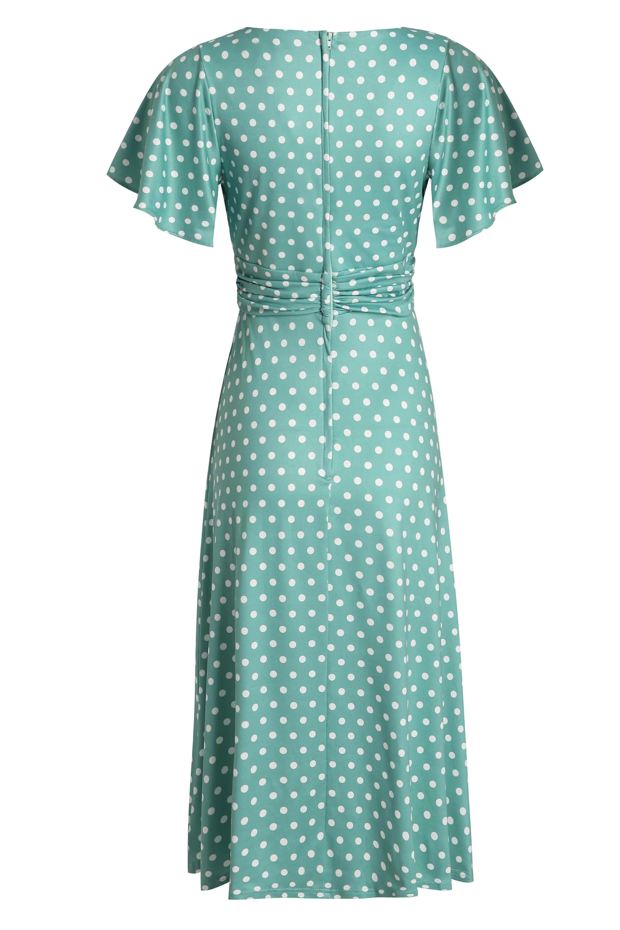 Donna Crossover Bust Sage Green Polka Dot Dress